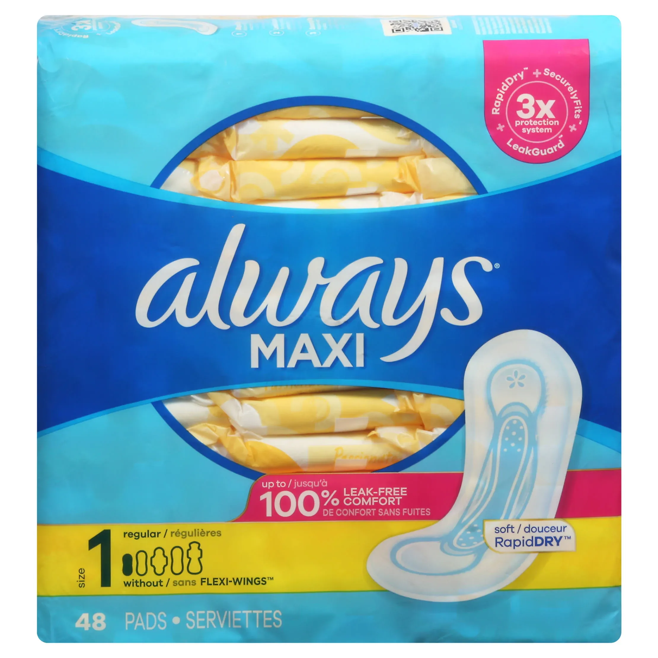 Always Maxi Size 1 Regular without Wings Pads 48 ct Pack