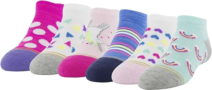 6-Pair Girl&#039;s Fairytale Shimmer No-Show Ankle Socks Size L Fits Shoe Size 4-10