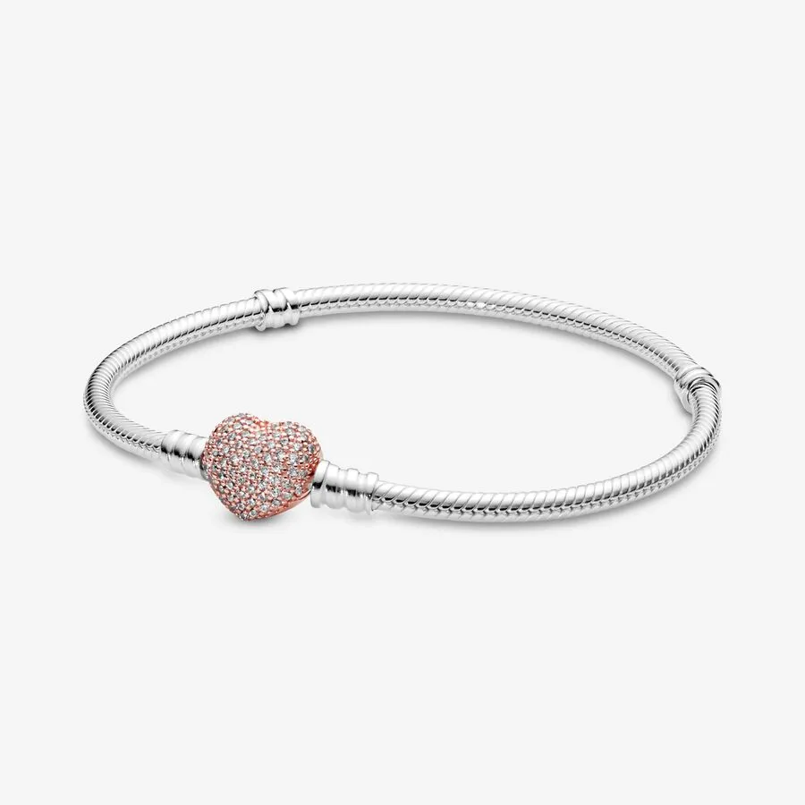 Pandora Moments S925 Sparkling Heart Clasp Bracelet 590743CZ-17 Size 6.7 in