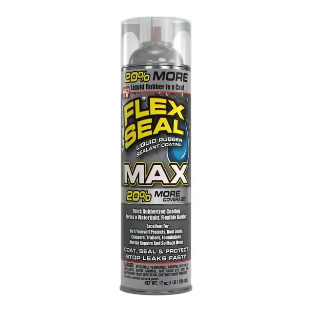 Flex Seal MAX, 17 oz, 2-Pack, Black, Stop Leaks Instantly, Waterproof Rubber Spray On Sealant Coating, Perfect for Gutters, Wood, RV, Campers, Roof Repair, Skylights, Windows, and More