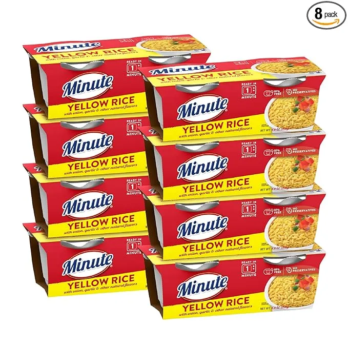 Minute Ready-to-Serve Yellow Rice, Microwavable Rice Cups, 4.4-Ounce Cups, 2 Count, (Pack of 8)