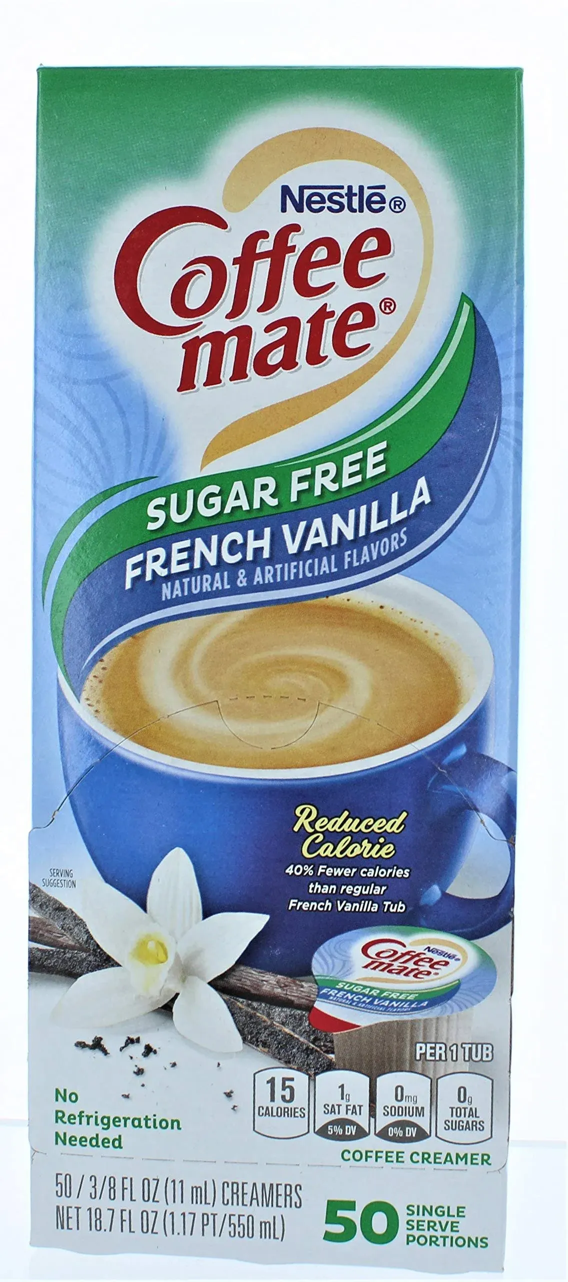 Coffee Mate - Liquid Coffee Creamer, Sugar Free French Vanilla, 0.38 oz Mini Cups, 50/Box