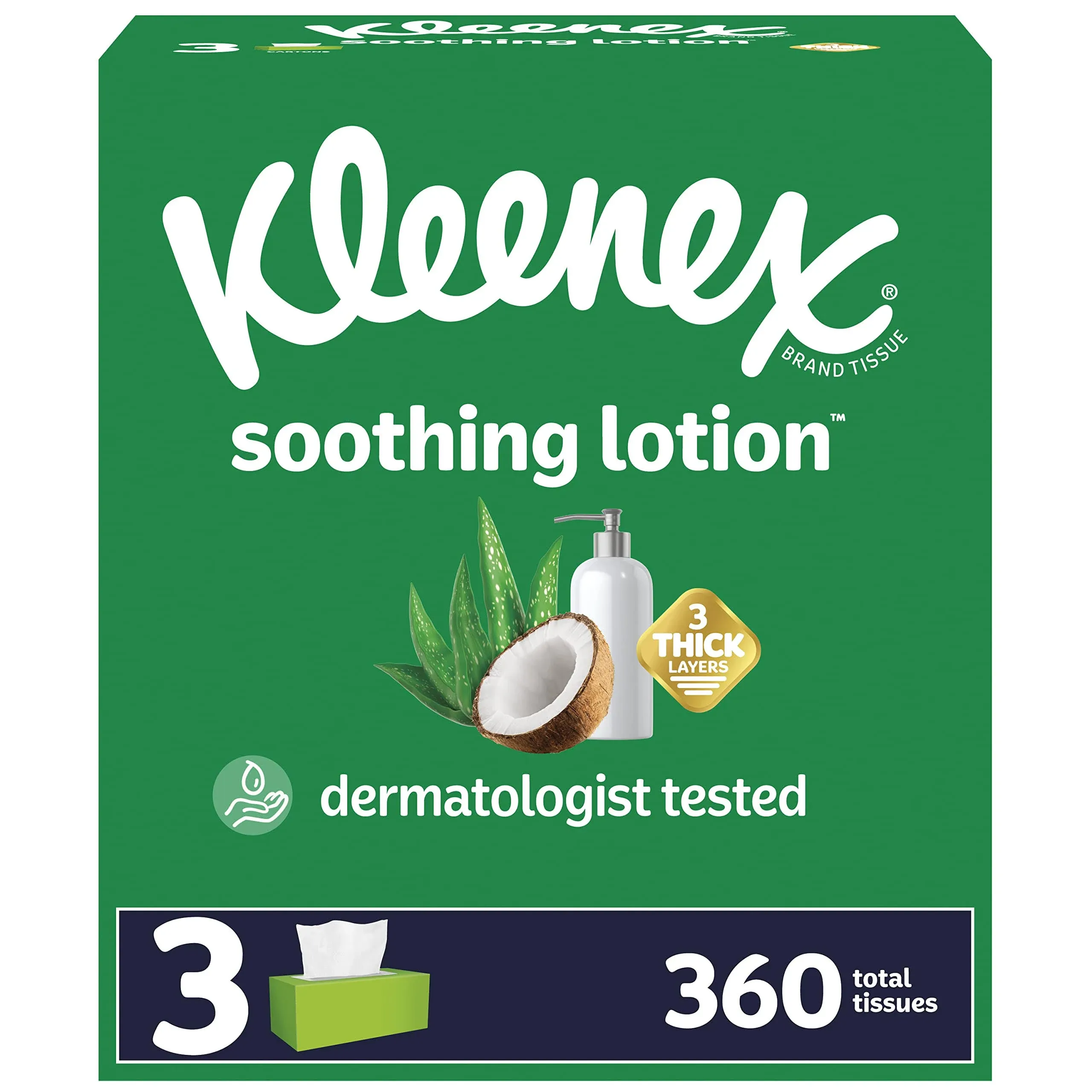 Kleenex Soothing Lotion Coconut Oil + Aloe 3 Ply Tissues 3 ea