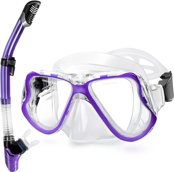 Greatever Dry Snorkel Set,Panoramic Wide View,Anti-Fog Scuba Diving Mask,Professional Snorkeling Gear for Adults, Scuba