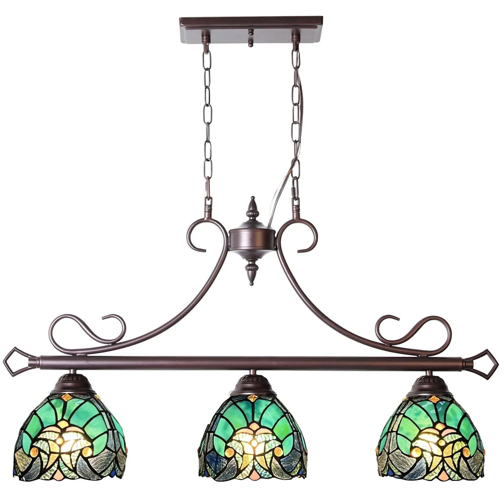 Tiffany Pool Table Lights Hanging Chandelier 3 Lights Stained Glass Pendant Lighting Fixtures for Dining Room Kitchen Island Gameroom Bars