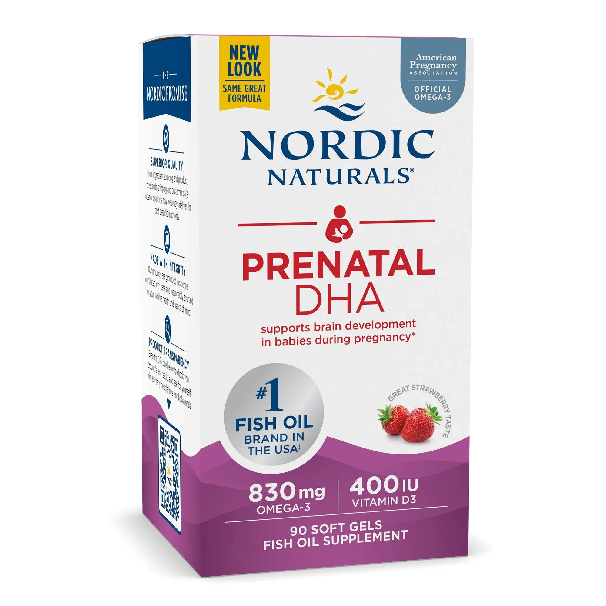 Nordic Naturals Prenatal DHA, 830mg Omega-3 + 400 IU D3 Strawberry 90 softgels