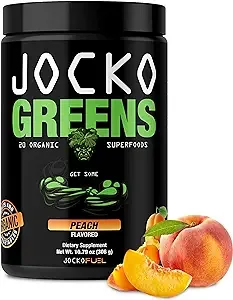 Jocko Fuel Greens Powder (Peach Flavor) - Organic Greens & Superfood Powder for Healthy Green Juice - Keto Friendly with Spirulina, Chlorella, Digestive Enzymes, & Probiotics - 30 Servings