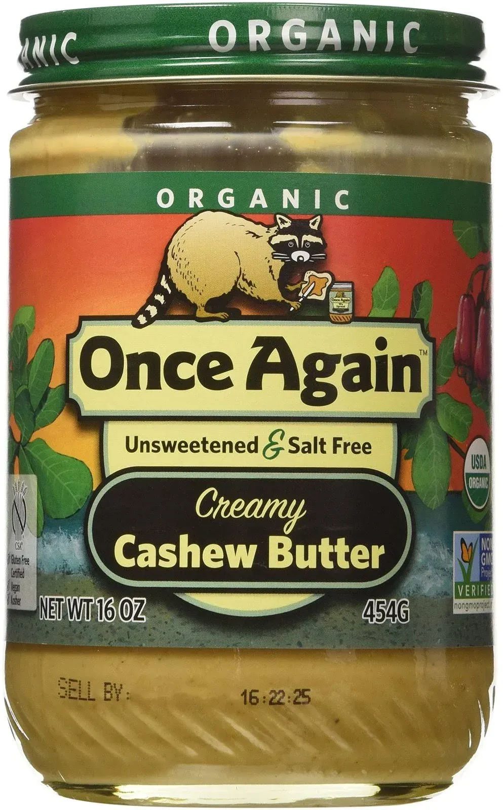 Organic Creamy Cashew Butter 16 Ounce (454 Grams) Jar