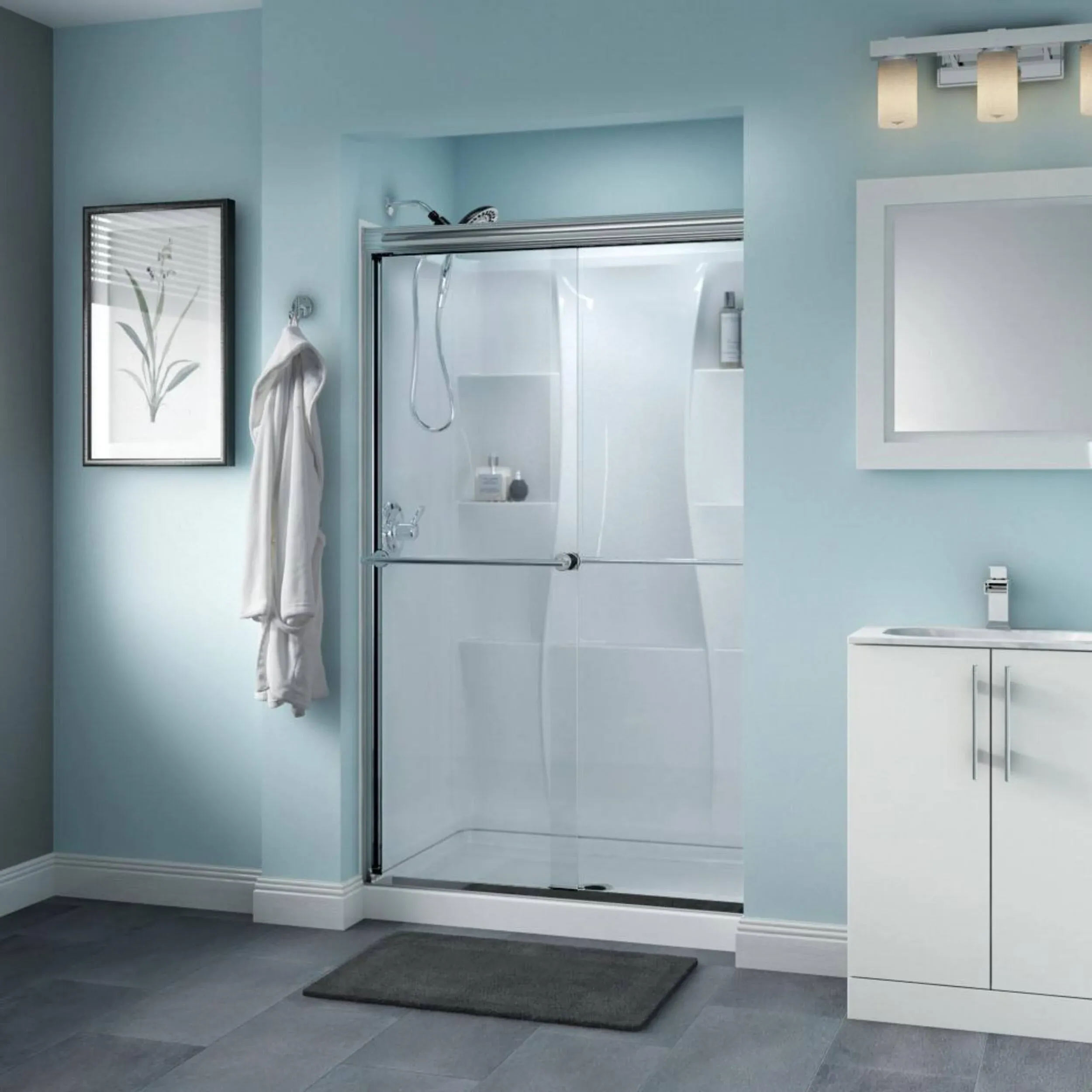 Delta Shower Doors SD3276495 Trinsic Semi-Frameless Traditional Sliding Shower ...