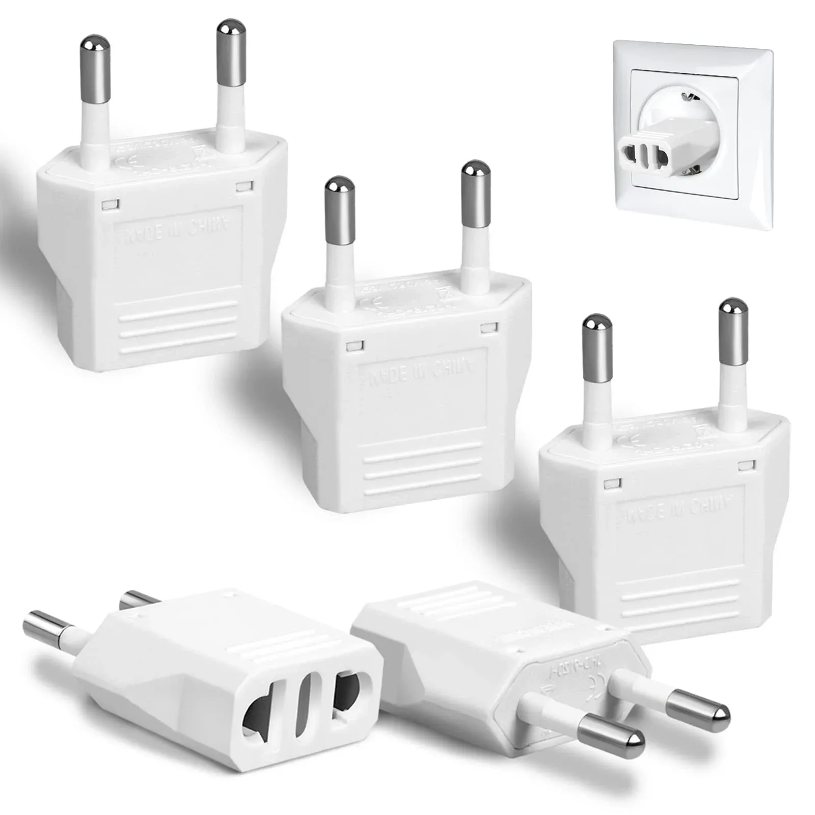 6PCS Us to Europe Plug Adapter Adapters for European Outlets 220V to 110V