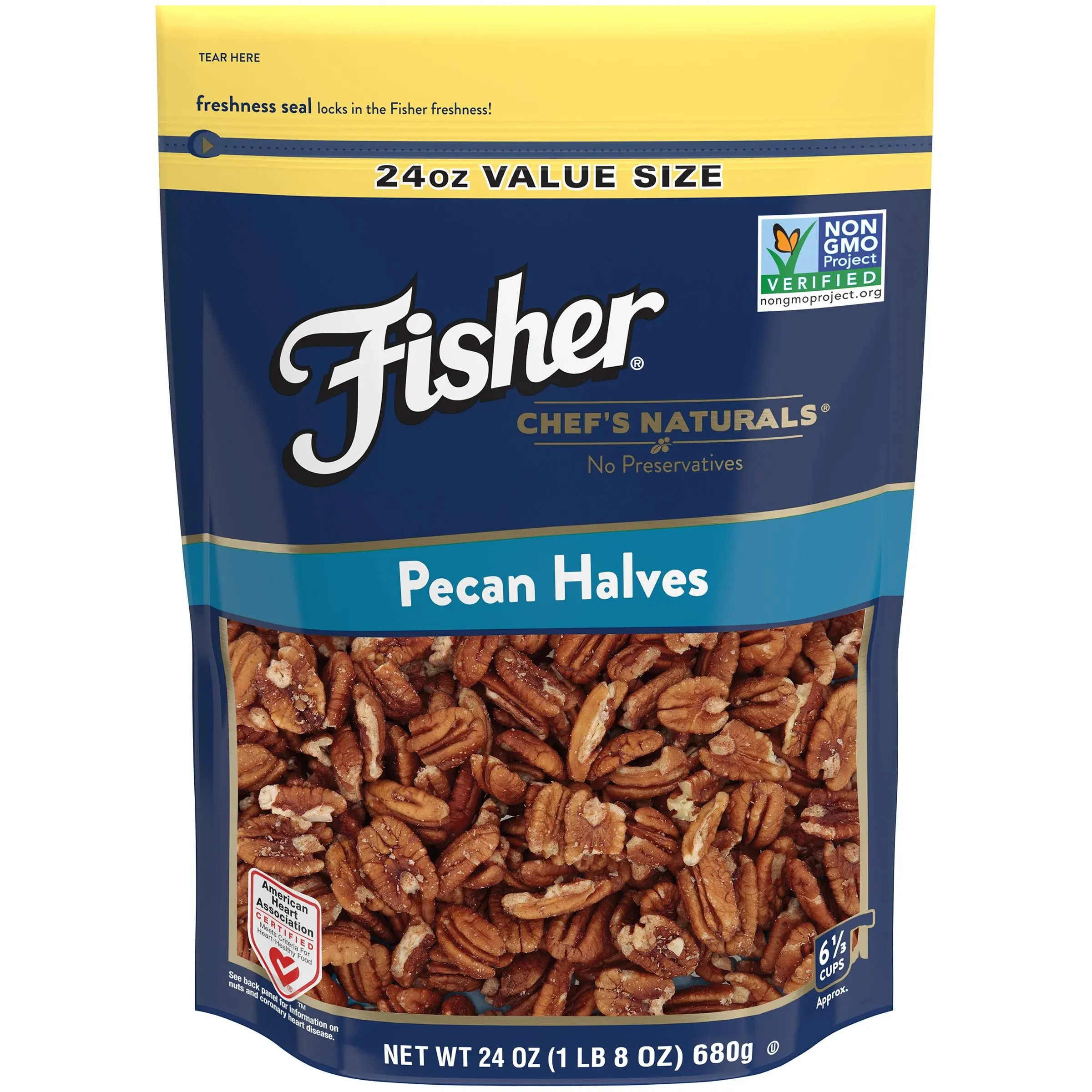 Fisher Chef’s Naturals Gluten Free, No Preservatives, Non-GMO Pecan Halves, 24 oz