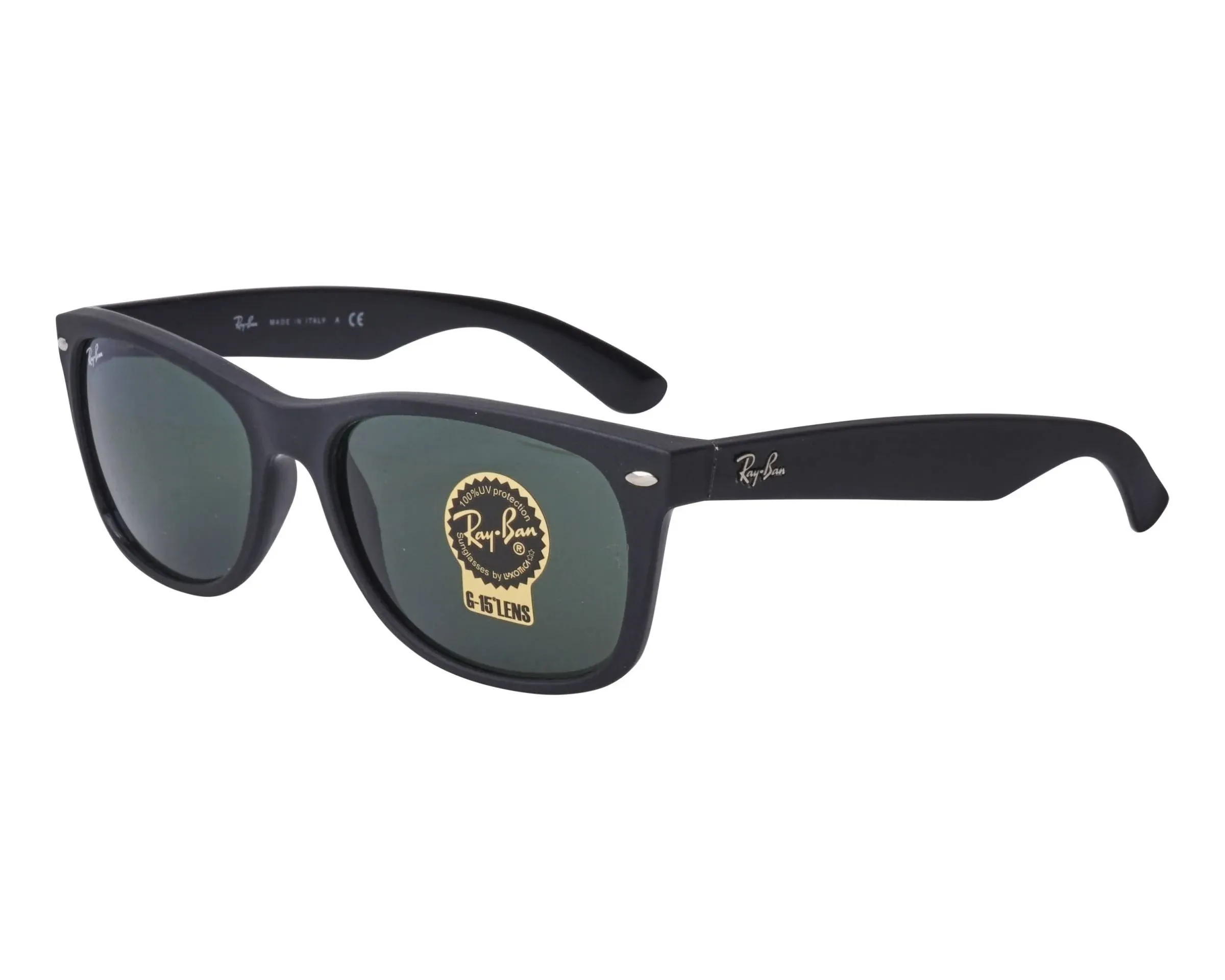 Ray-Ban RB2132 New Wayfarer Sunglasses Unisex (Tortoise Frame Solid Black Lens, 55 mm)