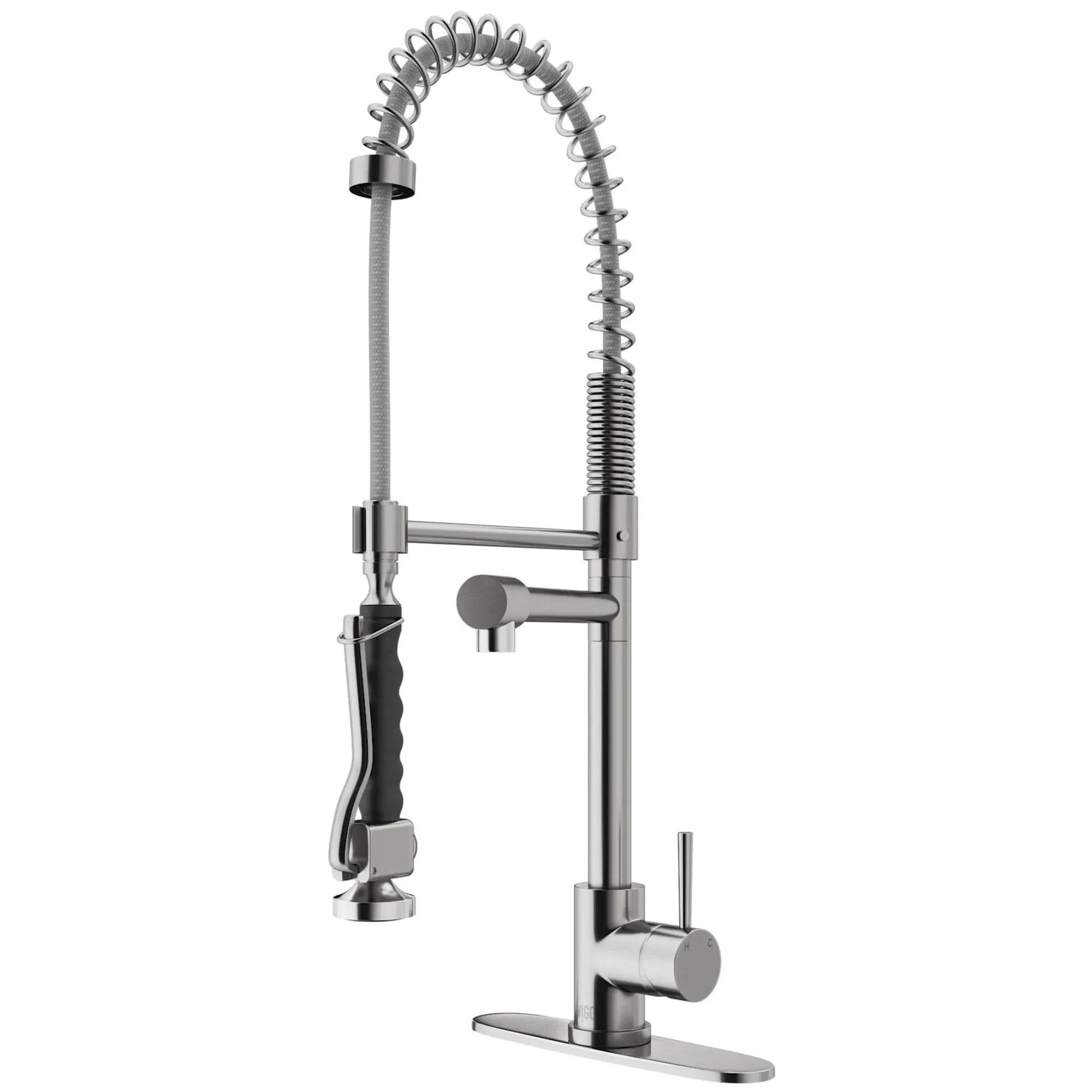 Zurich Single Handle Pull-Down Sprayer Kitchen Faucet Set with Deck Plate in Stainless Steel