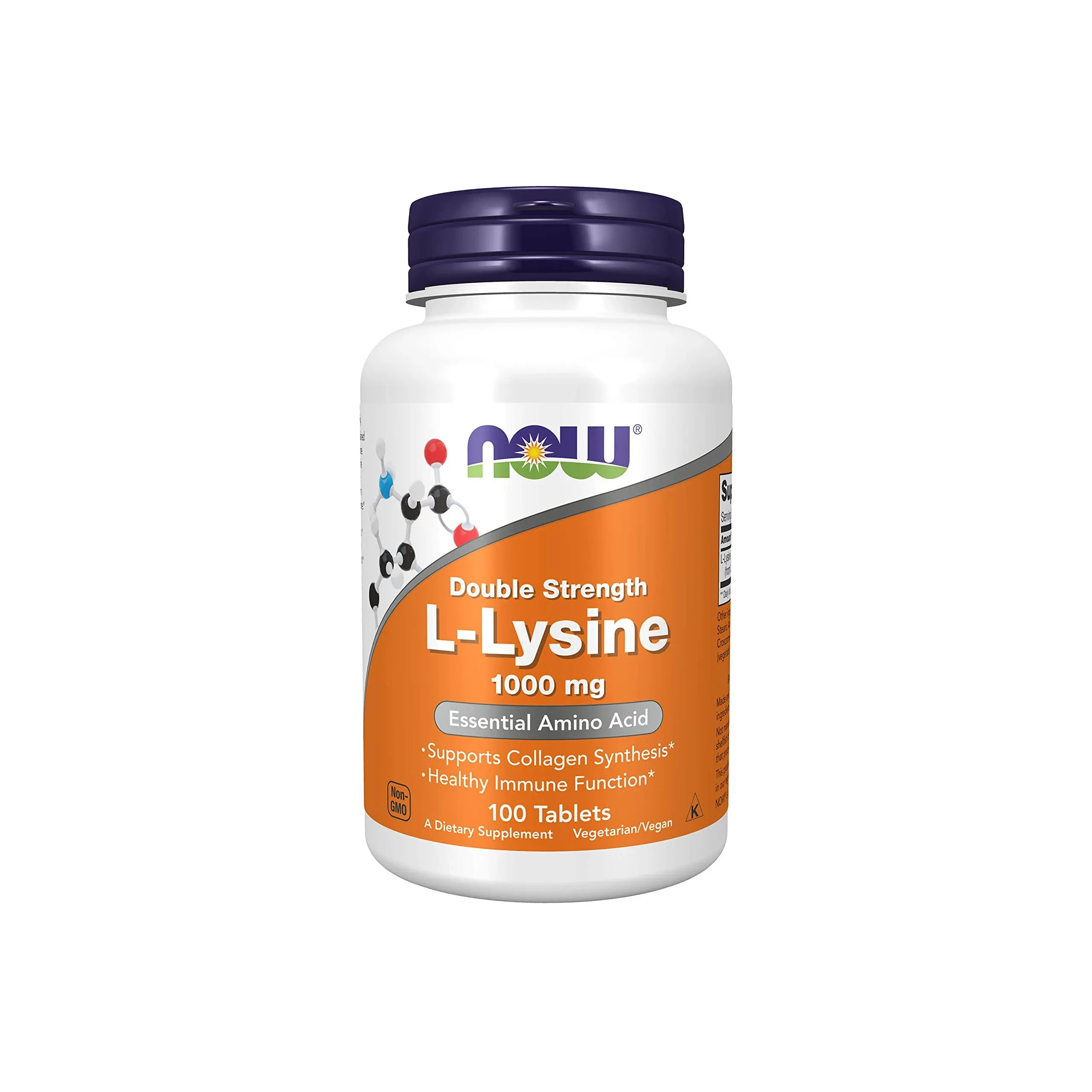 Now Foods Supplements, L-Lysine (L-Lysine Hydrochloride) 1,000 mg, Double Strength, Amino Acid, 100 Tablets