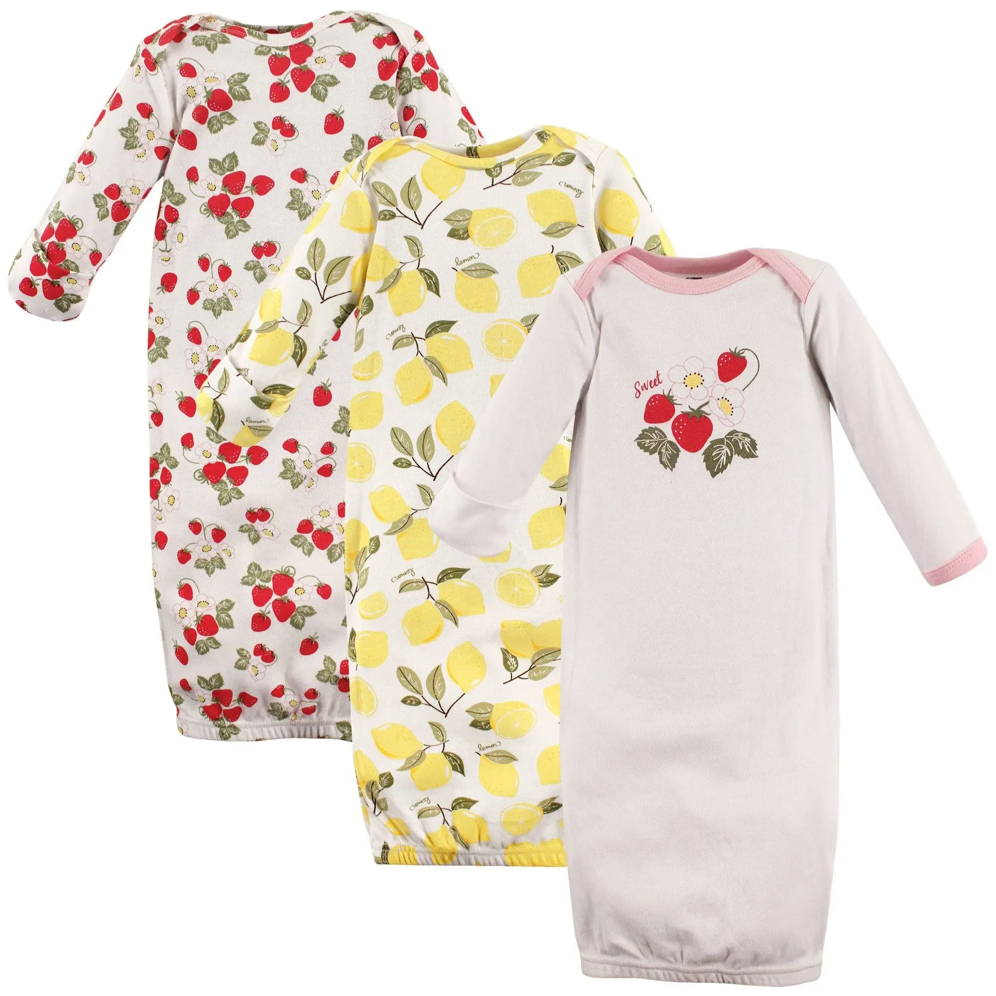 Hudson Baby Girls 3-Pack Long-Sleeve Cotton Gowns