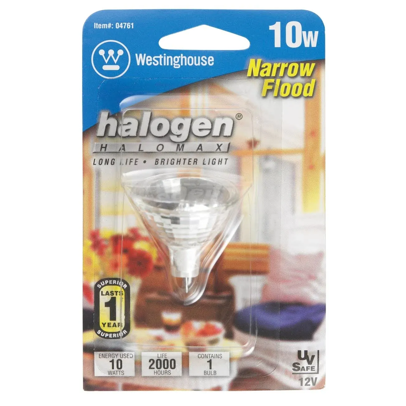 Westinghouse 04761 0476100 10W MR11 Halogen Low Voltage Narrow Flood Clear Lens GU4 Base, 12 Volt, Card