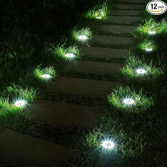 SOLPEX 12 Pack Solar Lights Outdoor, 8 LED Solar Powered Disk Lights Outdoor Waterproof Garden Landscape Lighting for Yard Deck Lawn Patio Pathway Walkway (White)