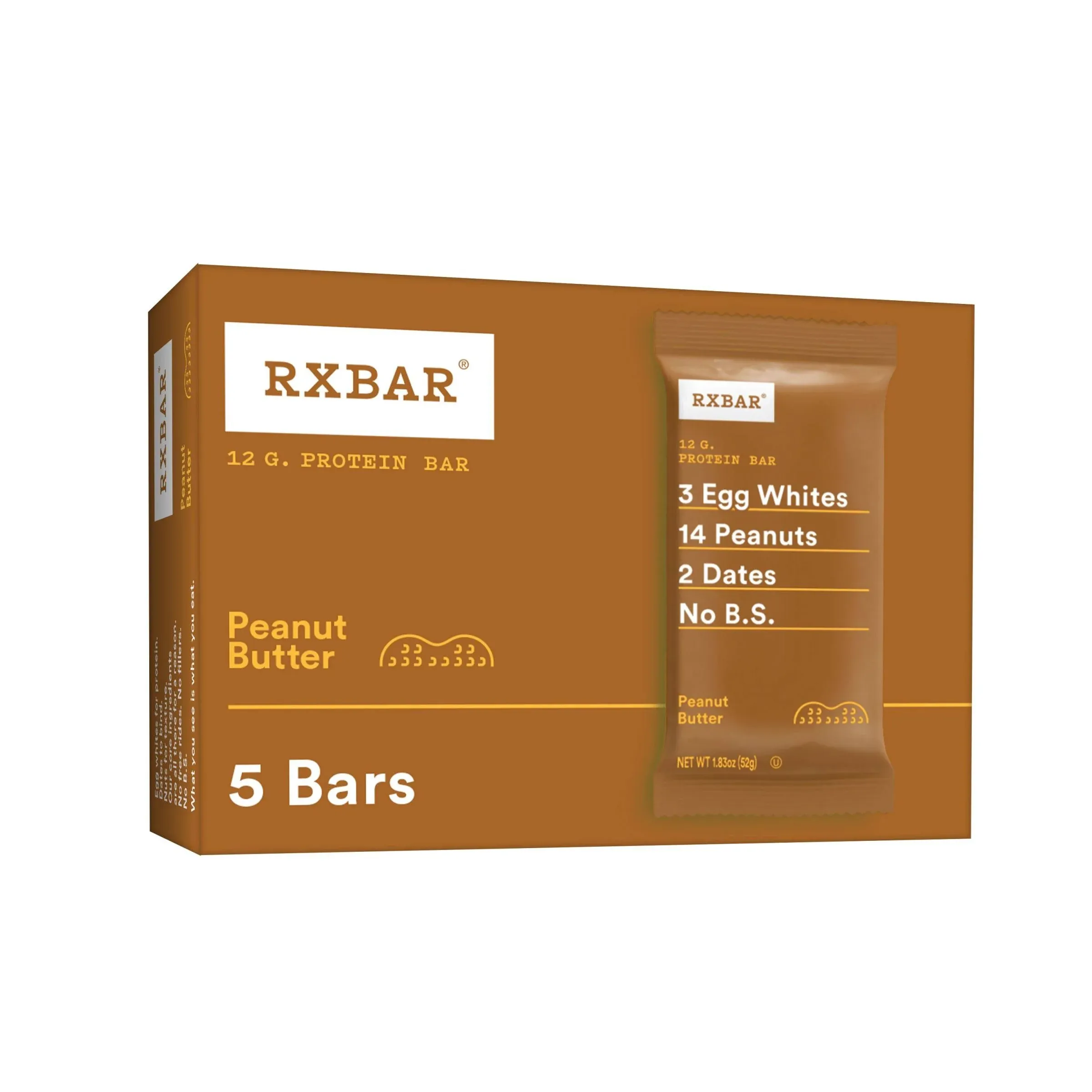 RXBAR Protein Bars, 12g Protein, Gluten Free Snacks, Snack Bars, Peanut Butter, 22oz Box (12 Bars)