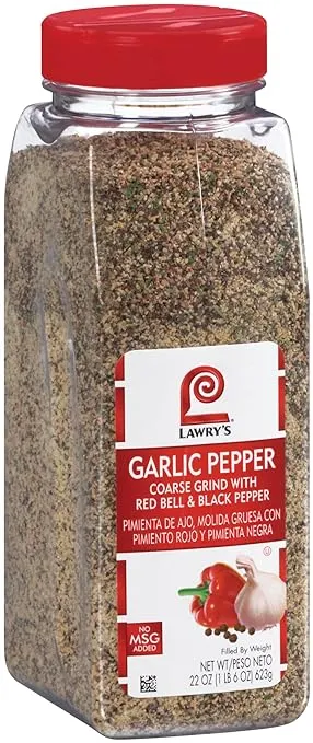 Lawry's Coarse Grind Garlic Pepper Seasoning with Red Bell & Black Pepper, 22 oz