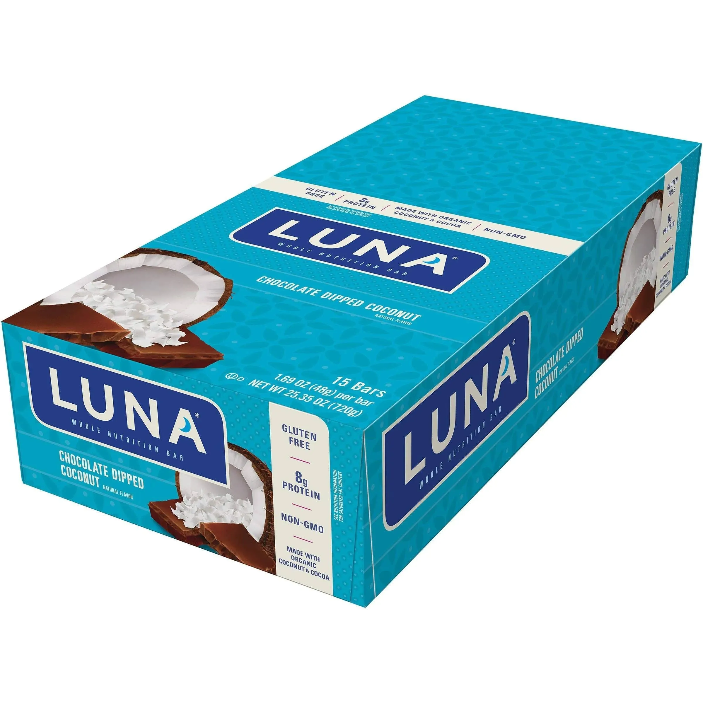 Luna
           Gluten Free Whole Nutrition Bars Chocolate Dipped Coconut -- 15 Bars
        
        
        
        
        
          
          SKU #: 722252200693
          
            Shipping Weight:
              1.795 lb
            
       