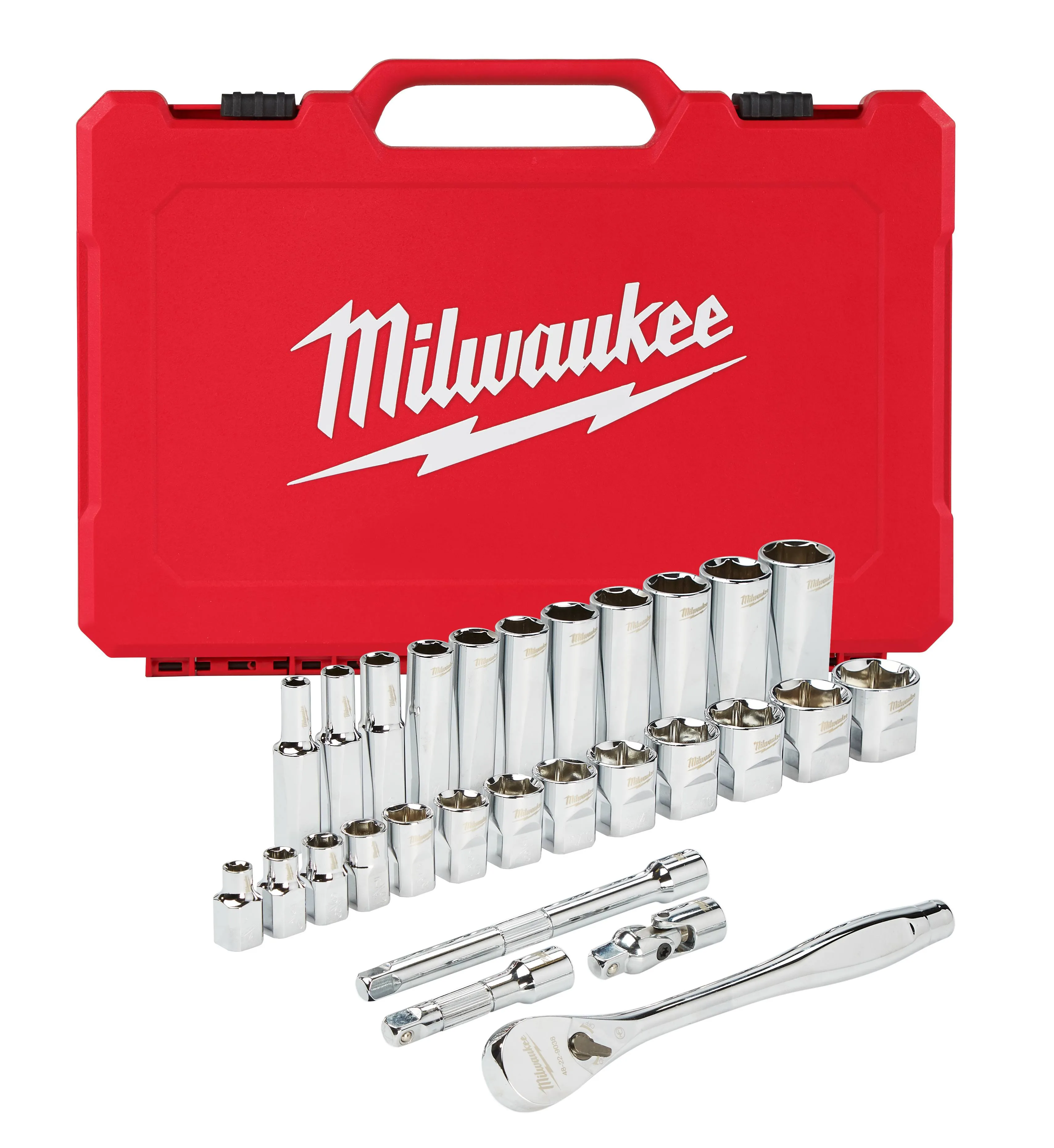 Milwaukee 48-22-9408 3/8-Inch Drive Durable SAE Ratchet and Socket Set- 28pc