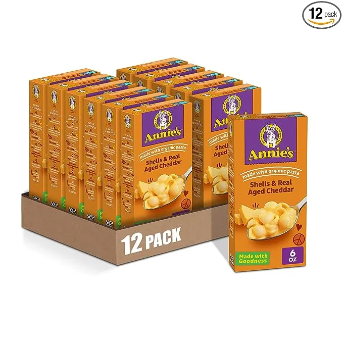 Annie’s Real Aged Cheddar Shells Macaroni & Cheese Dinner with Organic Pasta, 6 OZ (Pack of 12)