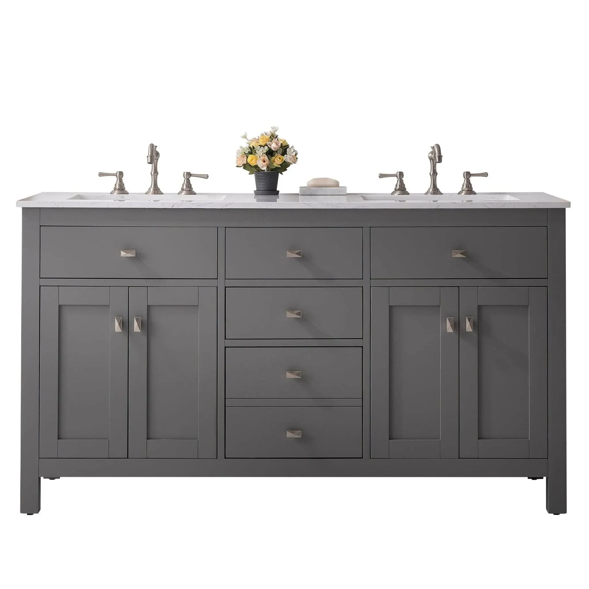 Eviva Totti Artemis 60" Gray Transitional Double Sink Bathroom Vanity