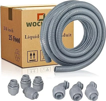 Wocloer Liquid-Tight Conduit - 3/4inch 25 Foot Flexible Non Metallic Liquid Tight Electrical Conduit Kit, with 4 Straight and 3 Angle Fittings