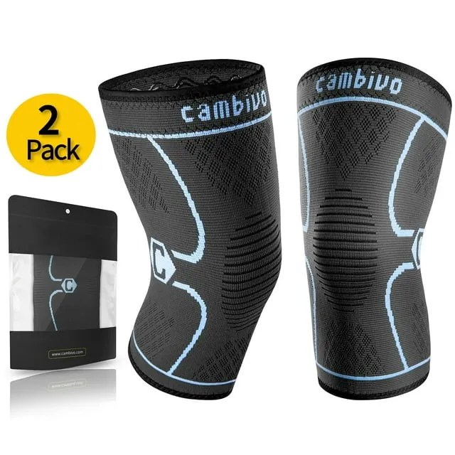 CAMBIVO 2 Pack Knee Brace, Knee Compression Sleeve for Men and Women, Knee Support for Running, Workout, Gym, Hiking, Sports