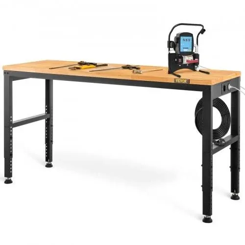 VEVOR Workbench Adjustable Height, 48" L x 24" W x 38.1" H Garage Table w/ 28.3 ...