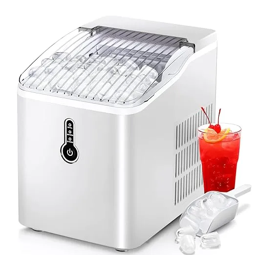 Ice Makers Countertop with Self-Cleaning, 26.5lbs/24Hrs, 9 Cubes Ice Ready in 6Mins, Portable Ice Maker with Ice Scoop/Basket for Home/Kitchen/Bar