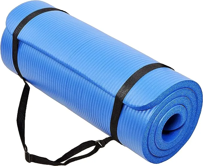 BalanceFrom GoCloud 1" Extra Thick Exercise Yoga Mat with Carrying Strap, Blue