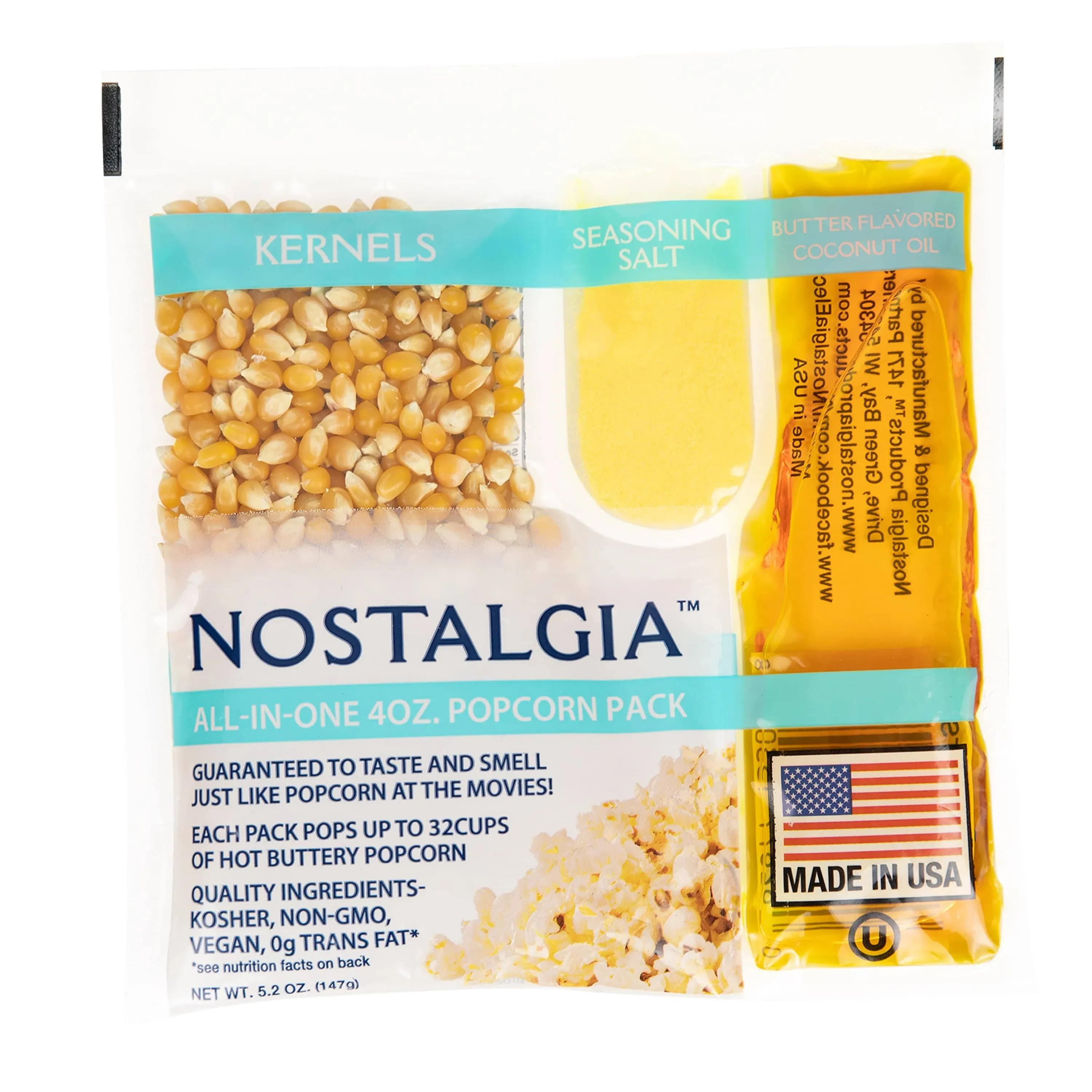 Nostalgia Best Tasting Premium 8 onças de pipoca, óleo e sal temperado, tudo em um pacote - 24 unidades