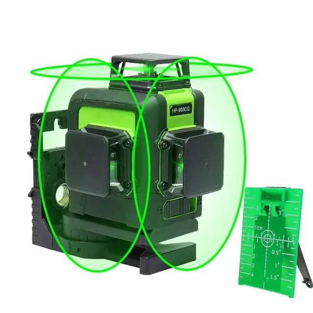 Huepar 3D Cross Line Laser Level 3 x 360 Green Beam Self-Leveling Laser Level Tools with Li-ion Battery and Magnetic Pivoting Base