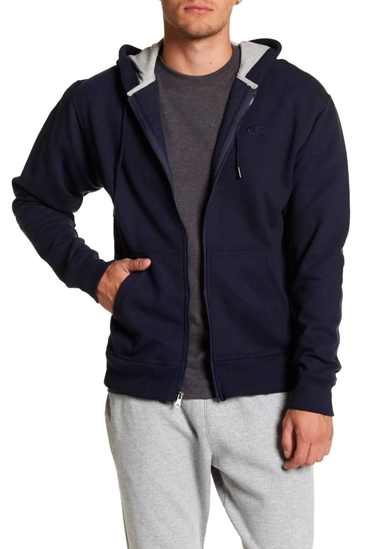 Champion Men's Powerblend Fleece Full Zip Jacket, Navy