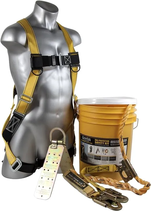 Guardian 00815 BOS-T50 Bucket of Safe-Tie - 5 Gallon Bucket, 50 ft. Vertical Lifeline Assembly, 5 Temper Reusable Anchor, Safety Harness Kit