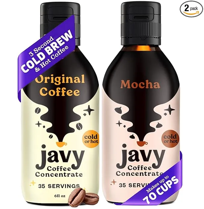 Javy Coffee Concentrate Bundle, 2 Flavor Original & French Vanilla Coffee Variety Pack, Ice & Cold Coffee Drinks in Seconds, Coffee gifts, 12 ounces