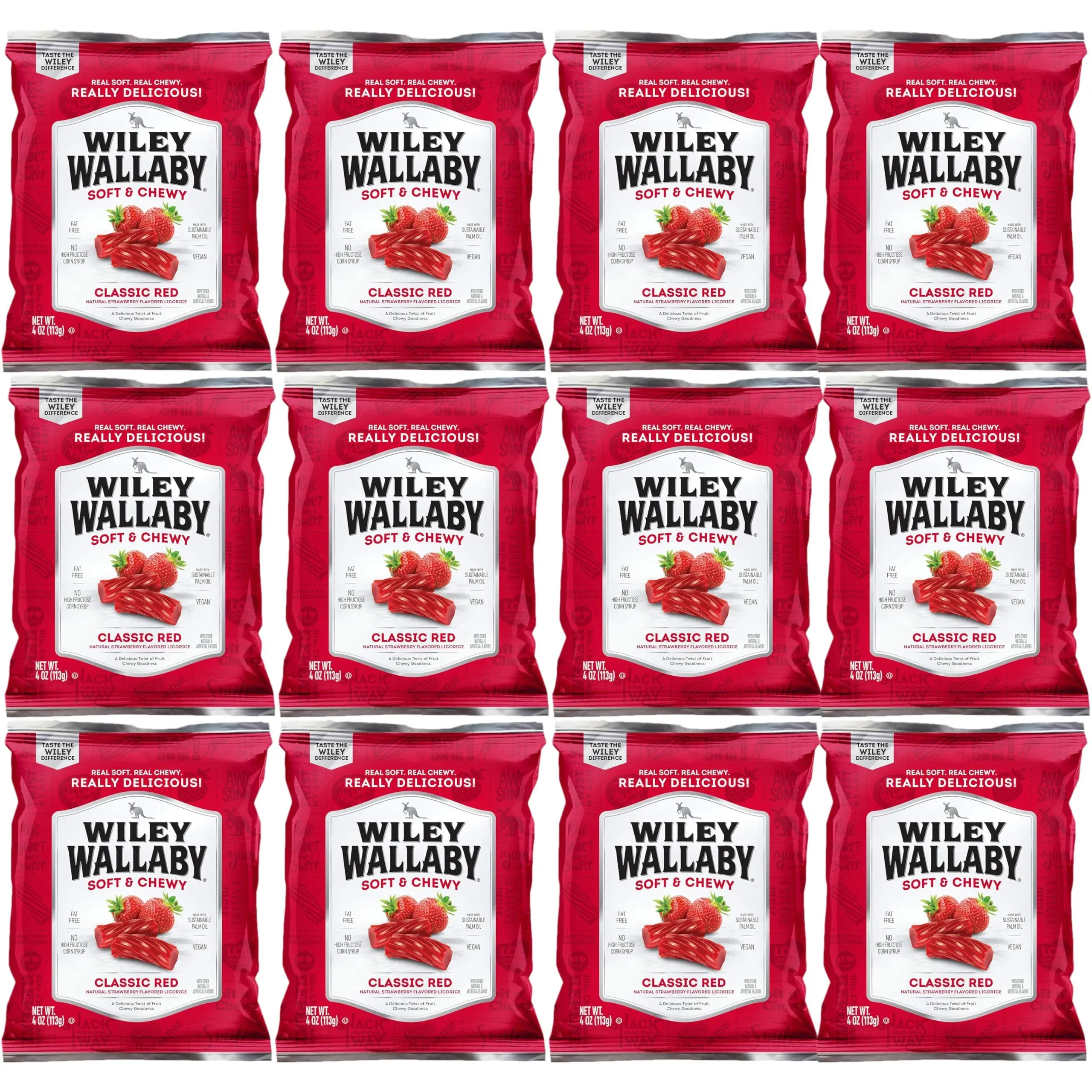 Wiley Wallaby Licorice 4 Ounce Classic Gourmet Soft & Chewy Australian Red Licorice Candy Twists, 12 Pack