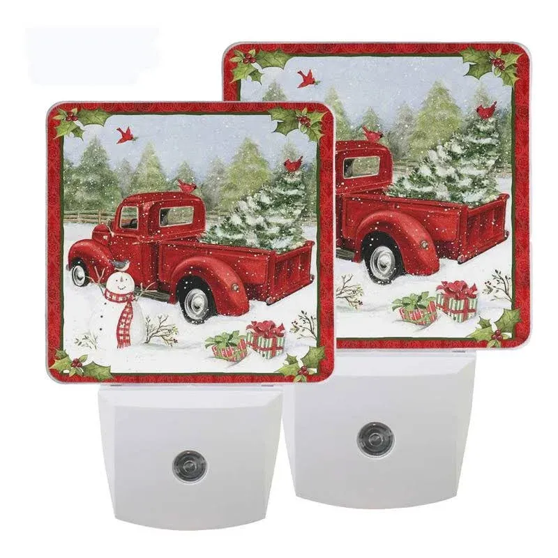 Pfrewn Christmas Snowman Red Truck Night Light Set of 2 Xmas Tree Holly Leaf ...