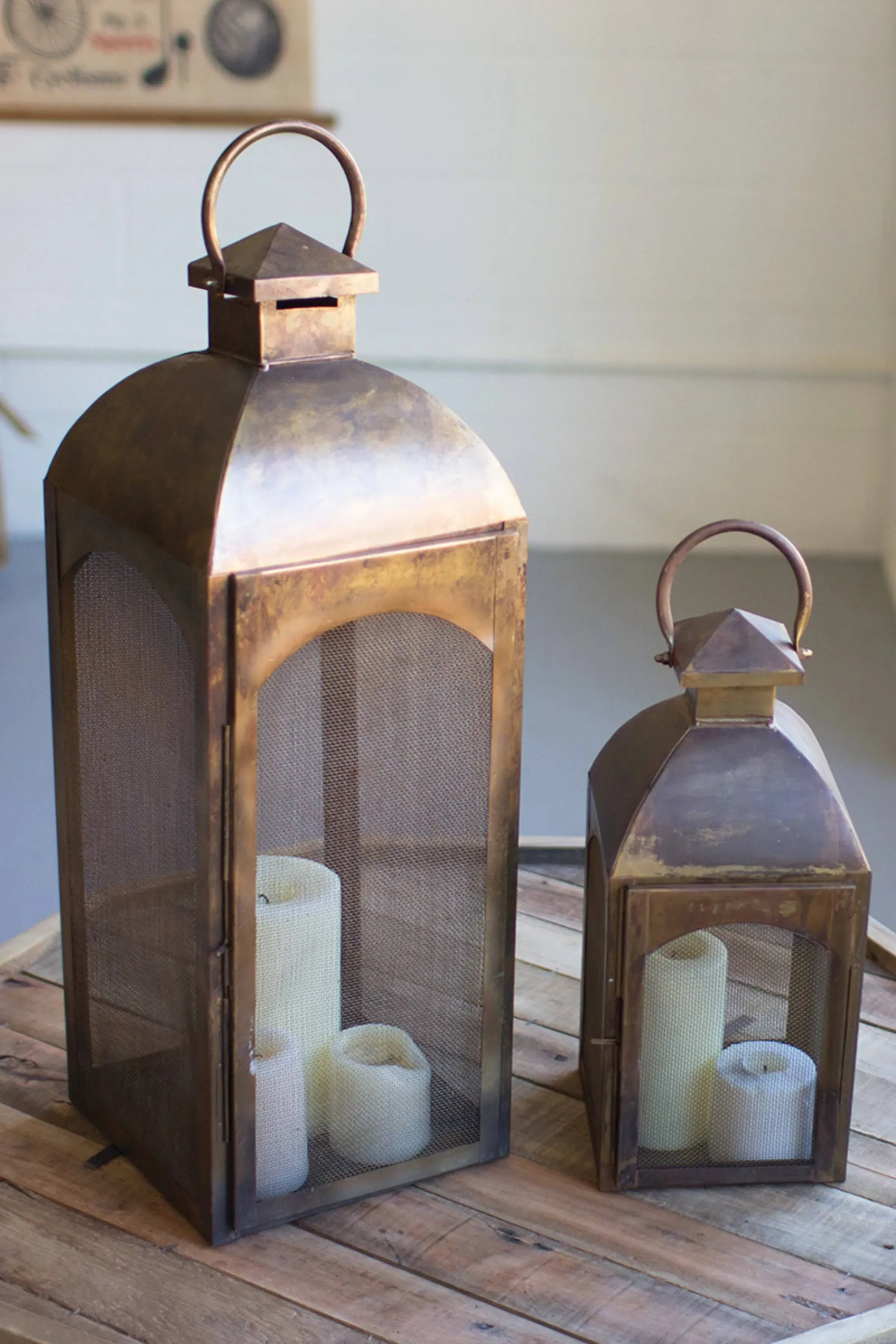 Kalalou NZK1093 Set of Two Bronze Lanterns, Brown