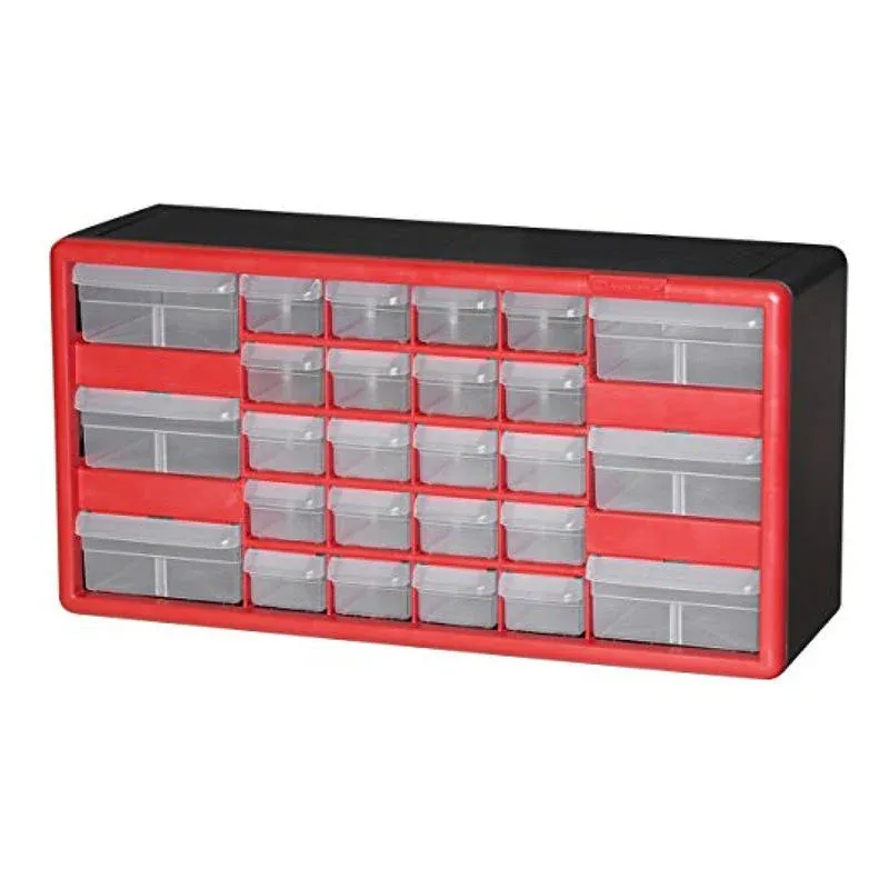 Akro-Mils 26 Drawer Plastic Cabinet Storage Organizer with Drawers for Hardware, Small Parts, Craft Supplies, Red