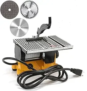 4" 60W Mini Table Saw Top Cut Off Miter Saw Multifunctional Desktop Saws w/ 3 Bladesfor Precision Cut Metal Wood Frame Molding