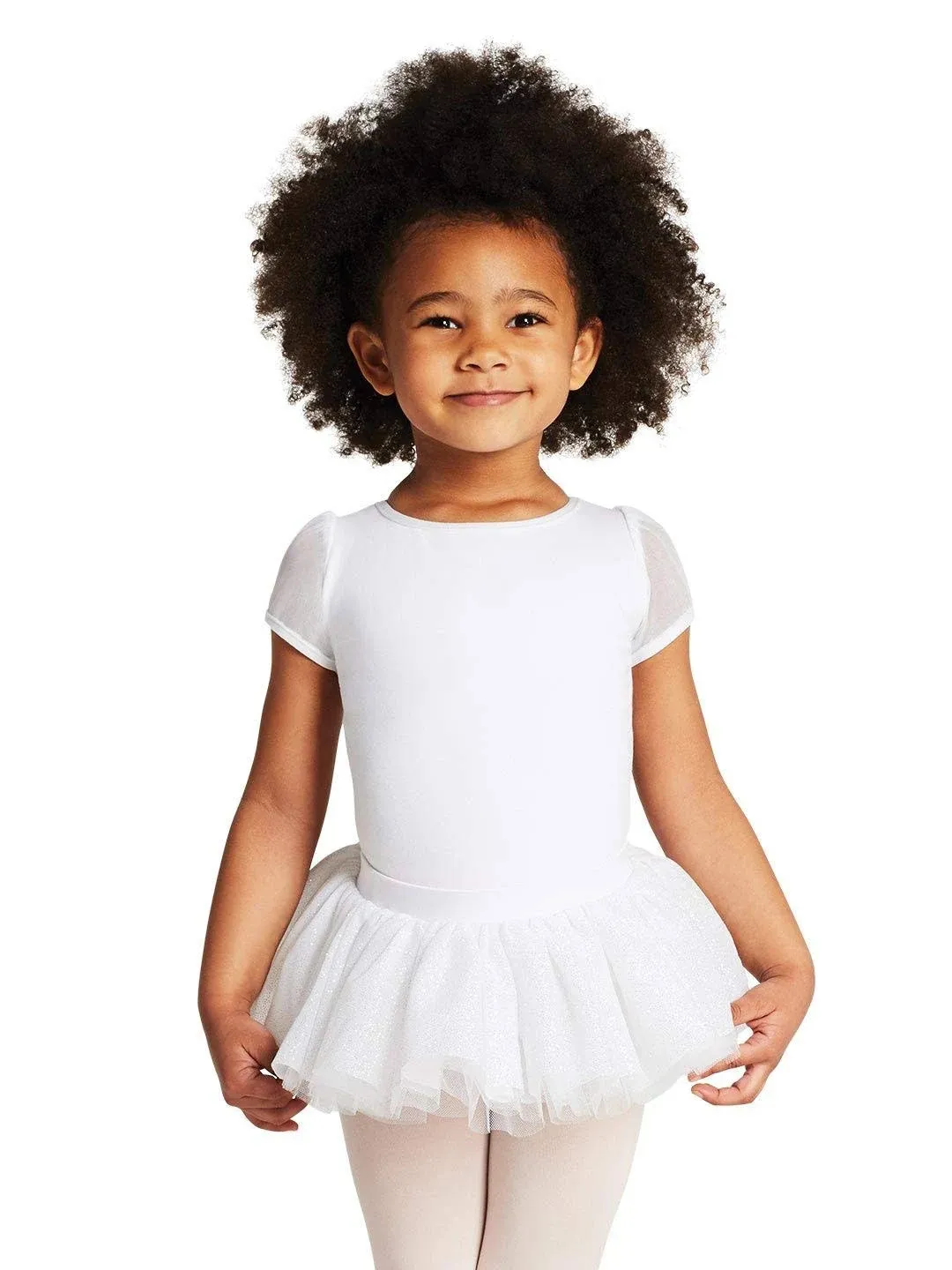 Capezio White Puff Sleeve Keyhole Back Leotard - Girls Small