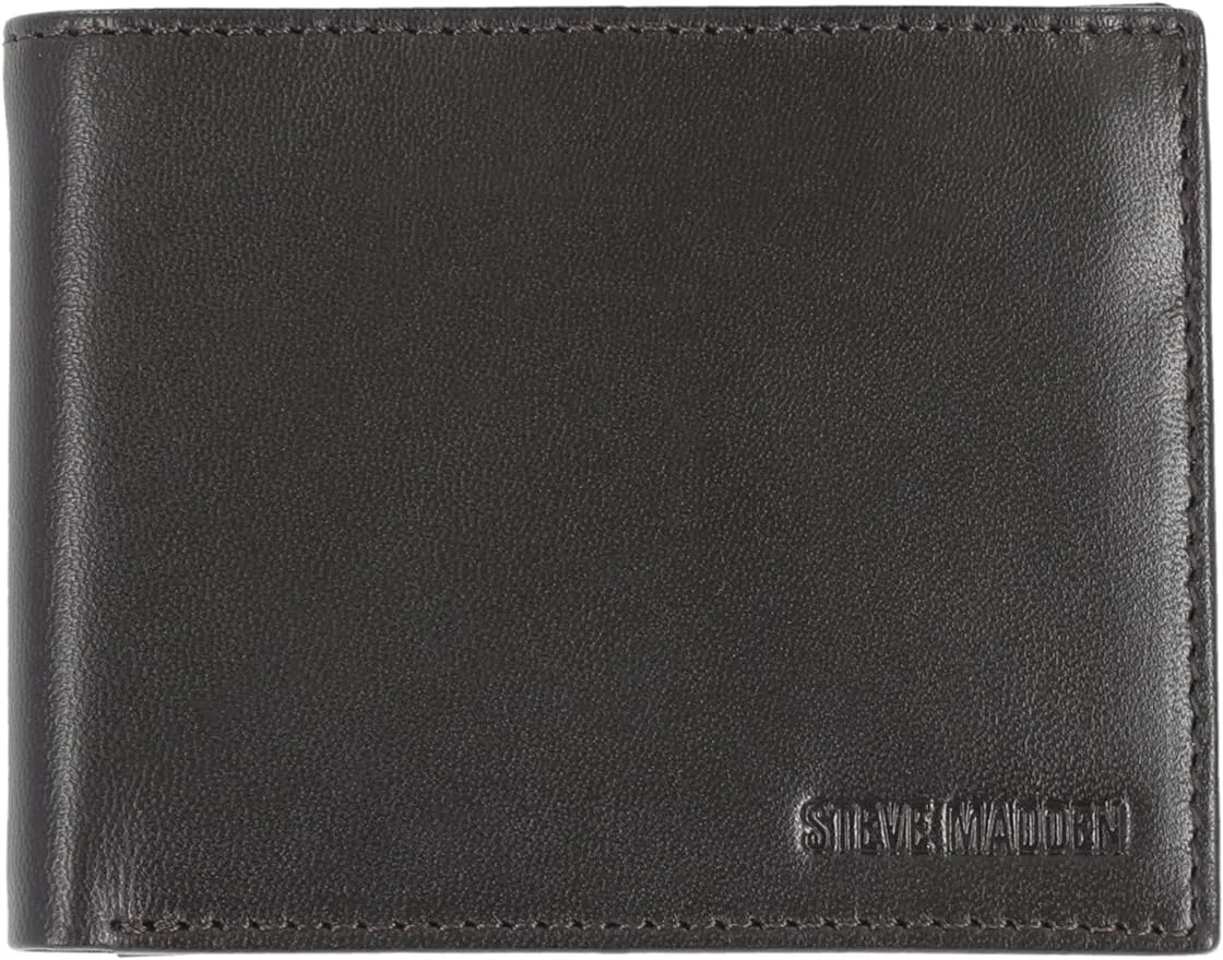 Steve Madden Men's Bifold Leather Wallet Brown - Black