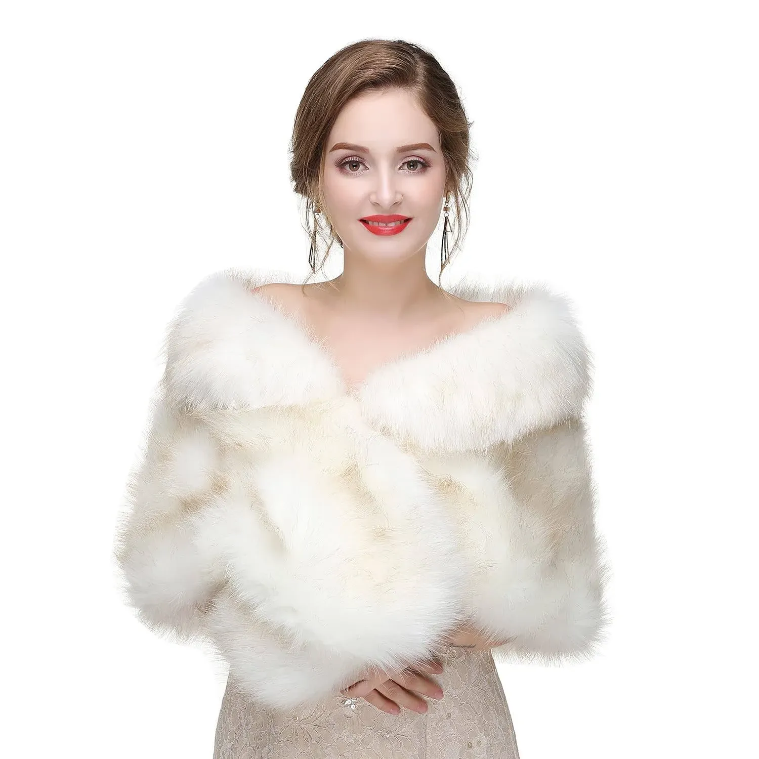 Decahome Faux Fur Shawl Wrap Stole Shrug Winter Bridal Wedding Cover Up