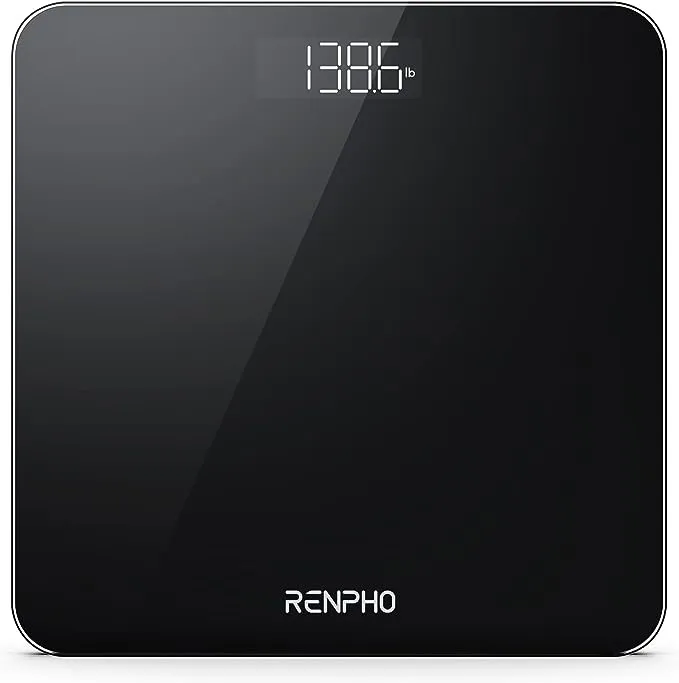 RENPHO Digital Bathroom Scale, Highly Accurate Core 1S Body Weight Scale with Lighted LED Display, Round Corner Design(11"/280mm, Black)