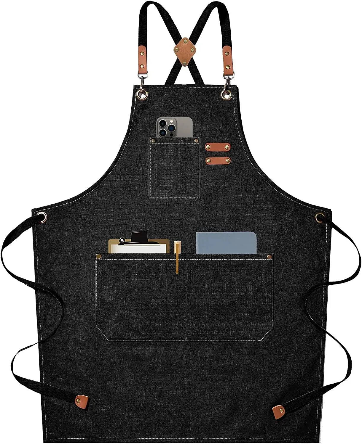 AFUN Chef Aprons for Men Women with Large Pockets Cotton Canvas Cross Back Heavy Duty Adjustable Work Apron