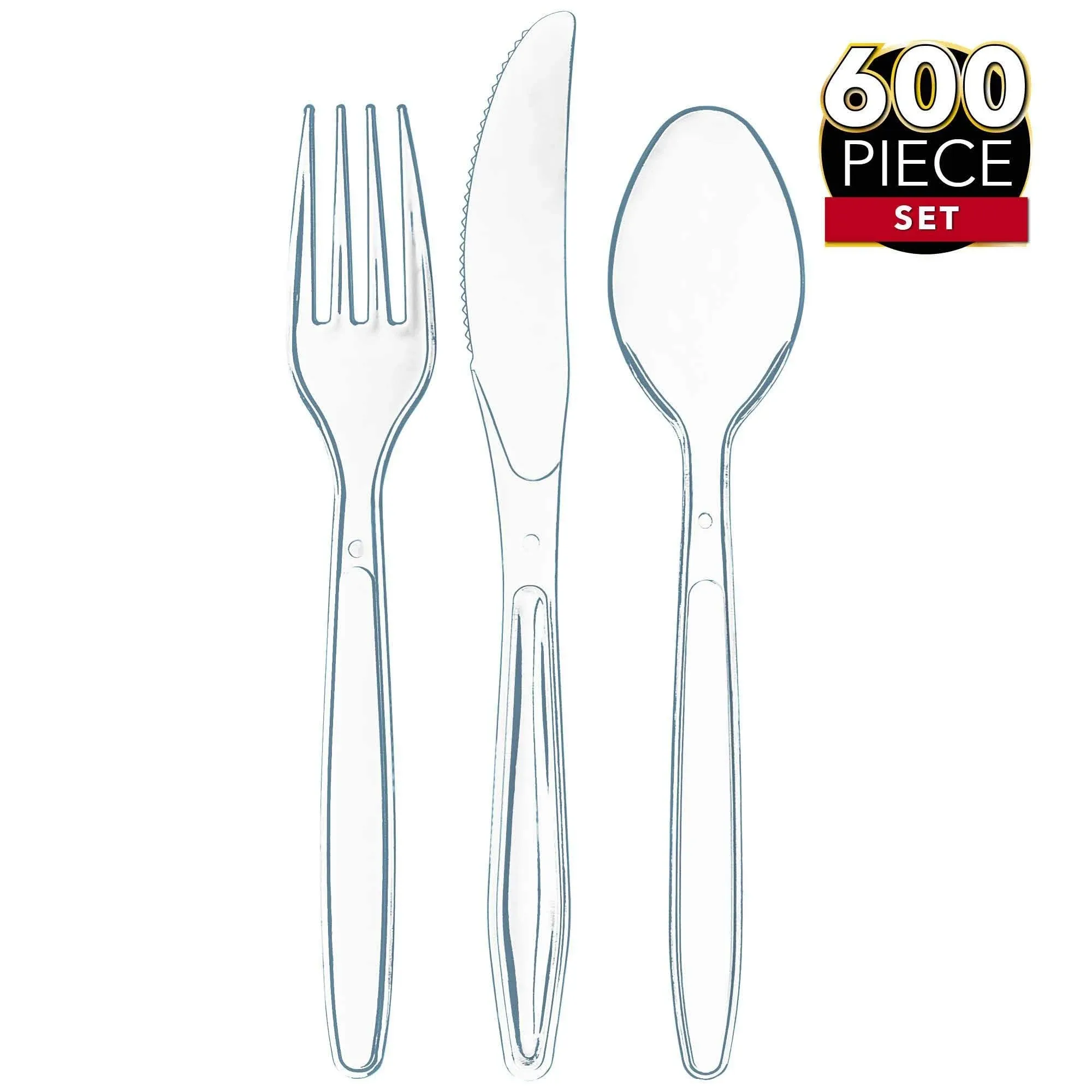 Prestee 300 Clear Plastic Silverware Set | Disposable Plastic Utensils | 100 ...