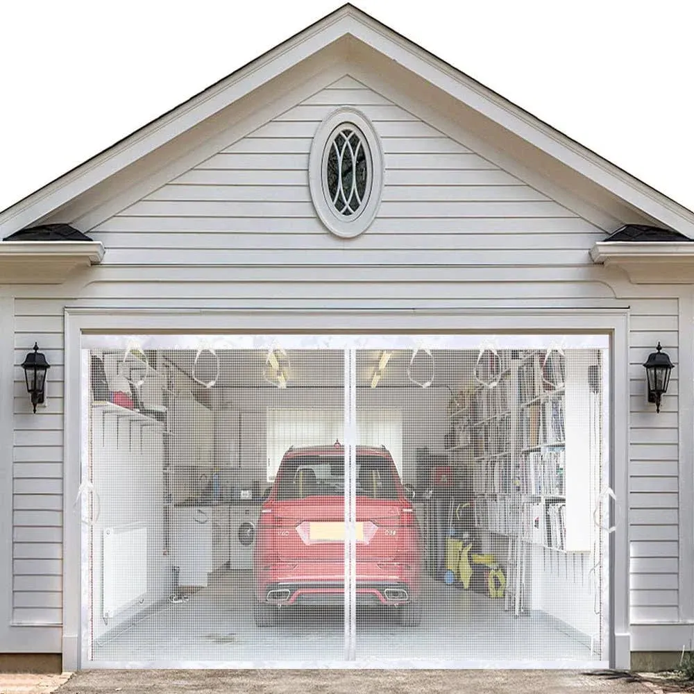 JUYEZODU Magnetic Garage Screen Door for 2 Car Garage Durable Heavy Duty Fiberglass Screen Mesh