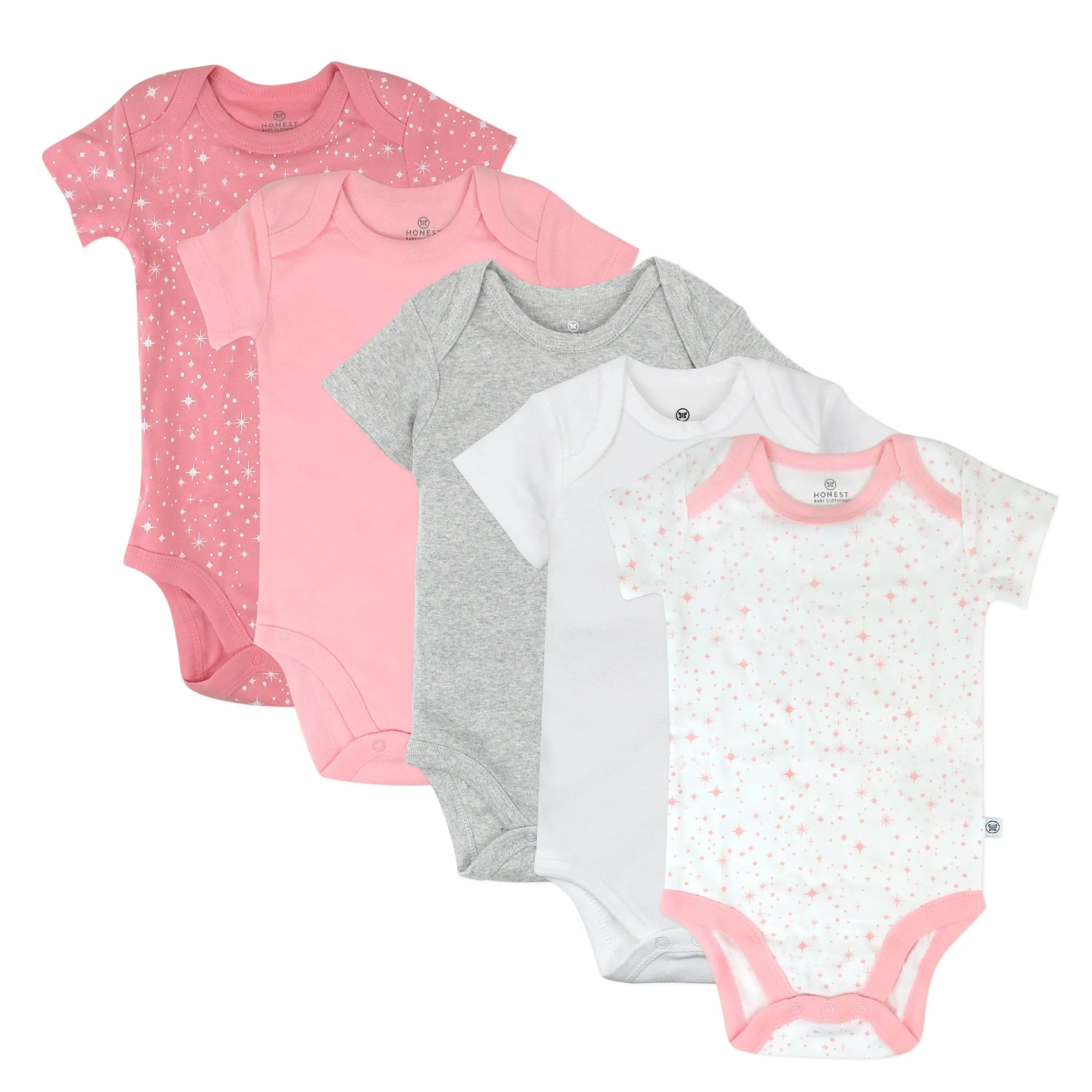 Honest Baby Clothing - Baby Girls Newborn - 12 Months Short Sleeve Organic Cotton Bodysuit 5-Pack - 0/3 Months